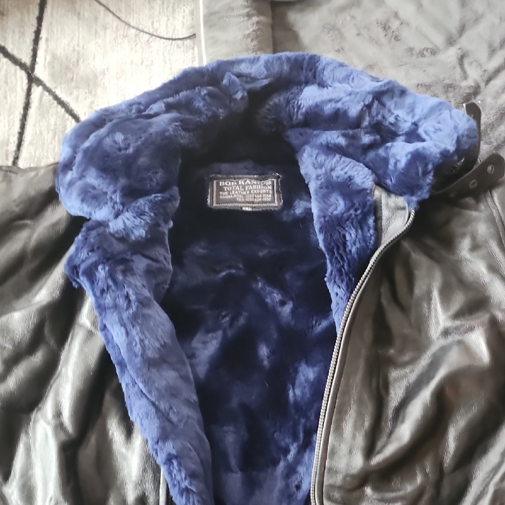 Bob Kang's Black Leather Jacket with Blue Faux Fur Lining